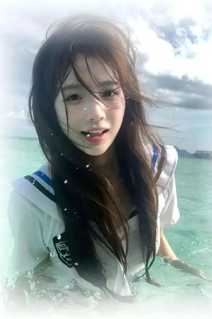 水手服美女手机壁纸｜海岛海水背景 - 高清长发「哲风壁纸」