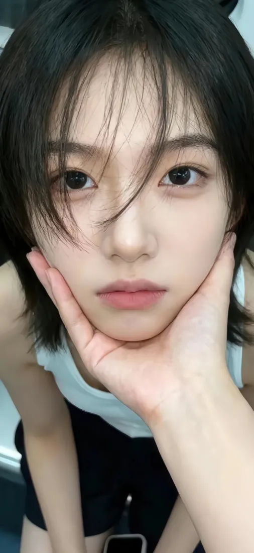短发美女手机壁纸｜自拍背景 - 托腮清新「哲风壁纸」