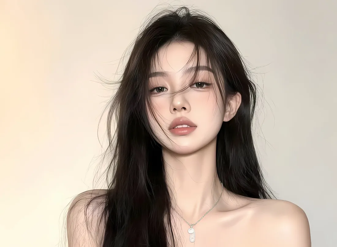 2k长发美女壁纸｜简约背景图片 - 气质项链「哲风壁纸」