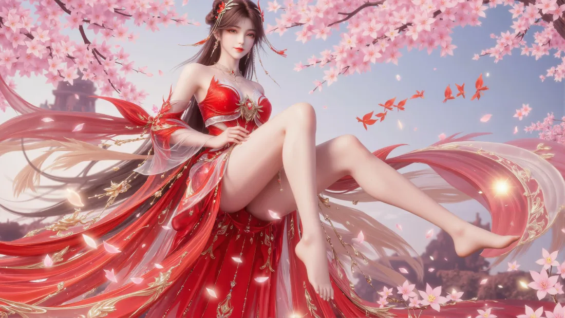 4k火灵儿壁纸｜完美世界 - 红衣古风樱花「哲风壁纸」