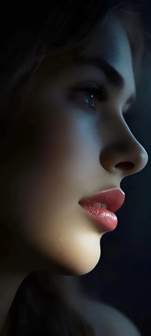 红唇美女手机壁纸｜暗色背景 - 氛围感光影「哲风壁纸」