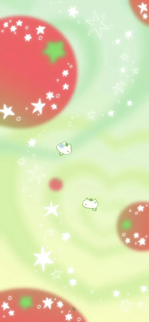 梦幻西红柿手机壁纸｜绿色背景 - 星星卡通「哲风壁纸」