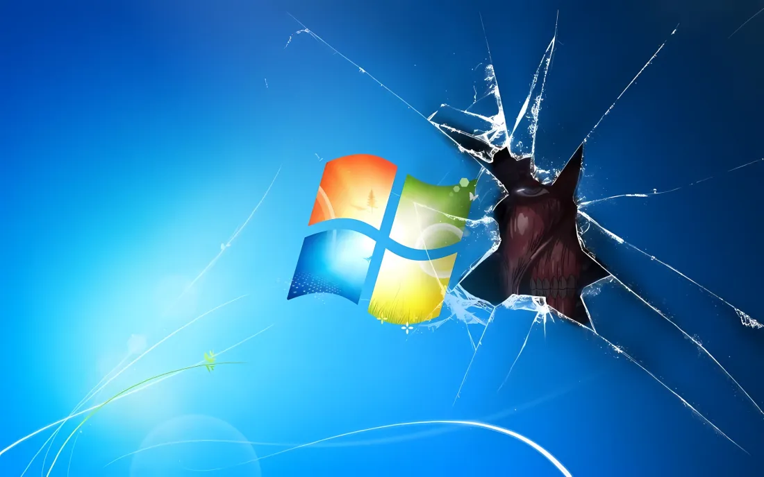 2k进击的巨人Windows破碎壁纸｜蓝色背景 - 巨人破窗「哲风壁纸」