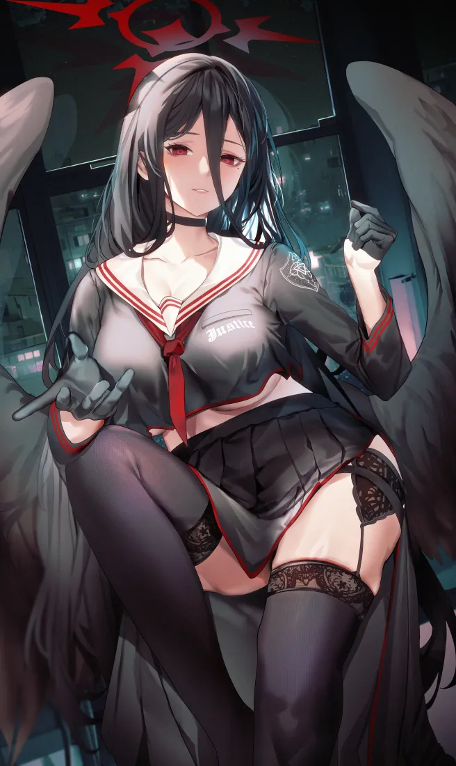 二次元黑发少女手机壁纸｜暗黑 - 水手服黑丝「哲风壁纸」