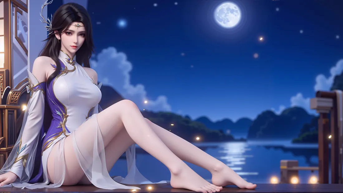 8k斗破苍穹古风美女壁纸｜夜景湖泊 - 玄衣「哲风壁纸」