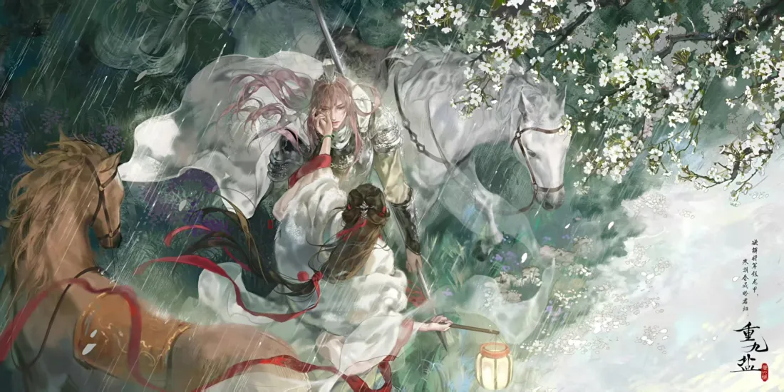 3k古风插画壁纸｜雪景马匹背景图片 - 清冷绿色「哲风壁纸」
