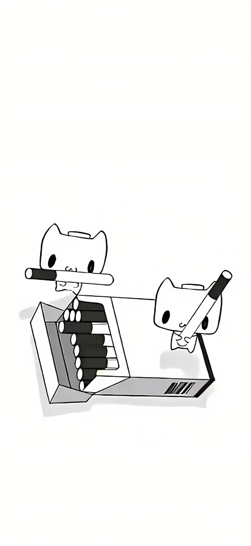 卡通小猫手机壁纸｜黑白简约背景图片 - ins风「哲风壁纸」