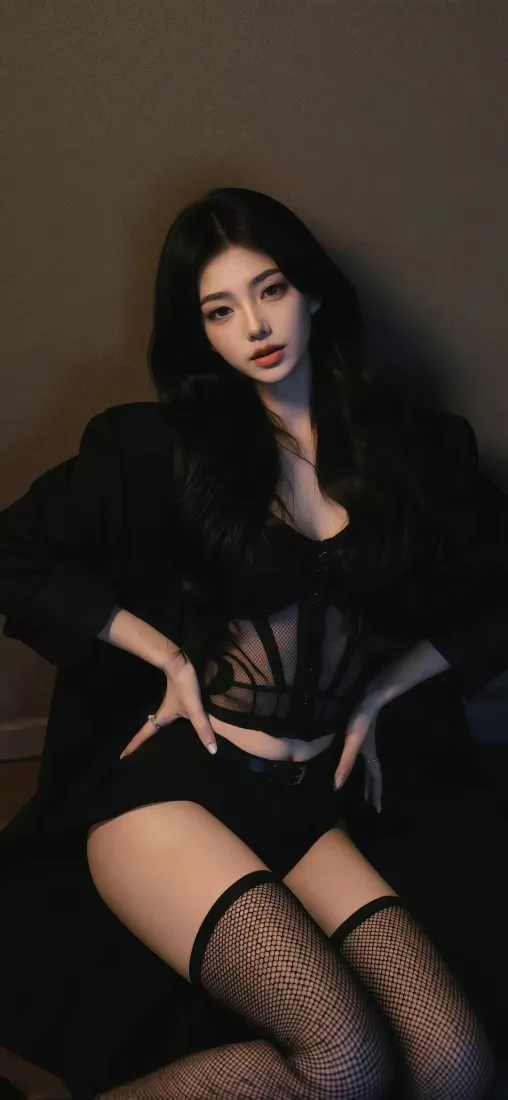 黑衣美女手机壁纸｜暗色背景 - 黑丝性感「哲风壁纸」