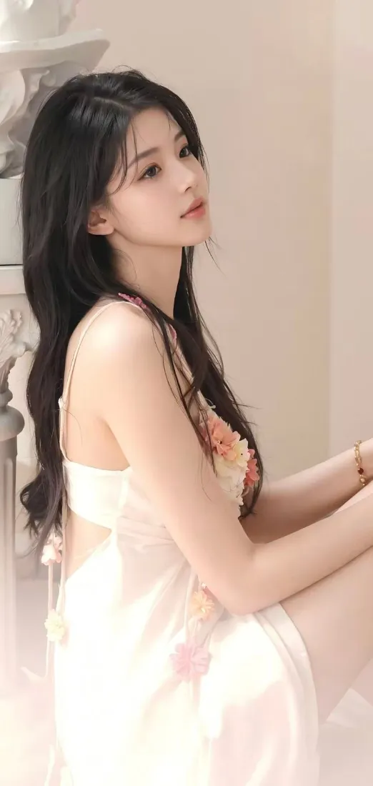 白衣美女手机壁纸｜浅白背景图 - 长发「哲风壁纸」