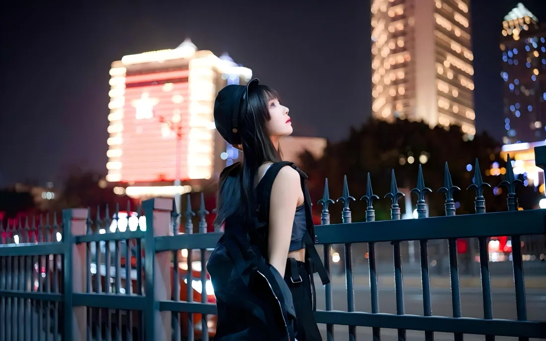 5k黑衣美女壁纸｜城市夜景背景图片 - 街拍「哲风壁纸」
