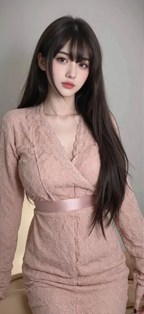 粉色连衣裙美女手机壁纸｜灰色背景 - 优雅「哲风壁纸」