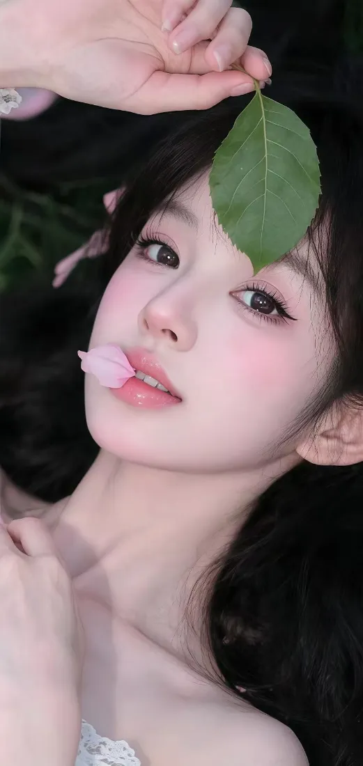 绿叶美女手机壁纸｜森系背景图片 - 清新妆容「哲风壁纸」