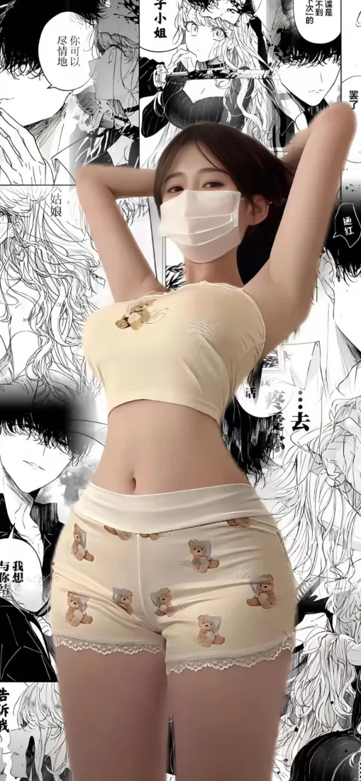 口罩美女手机壁纸｜漫画 - 浅黄短裤「哲风壁纸」