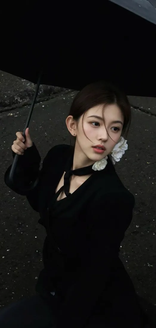 黑衣美女手机壁纸｜雨天背景 - 酷「哲风壁纸」