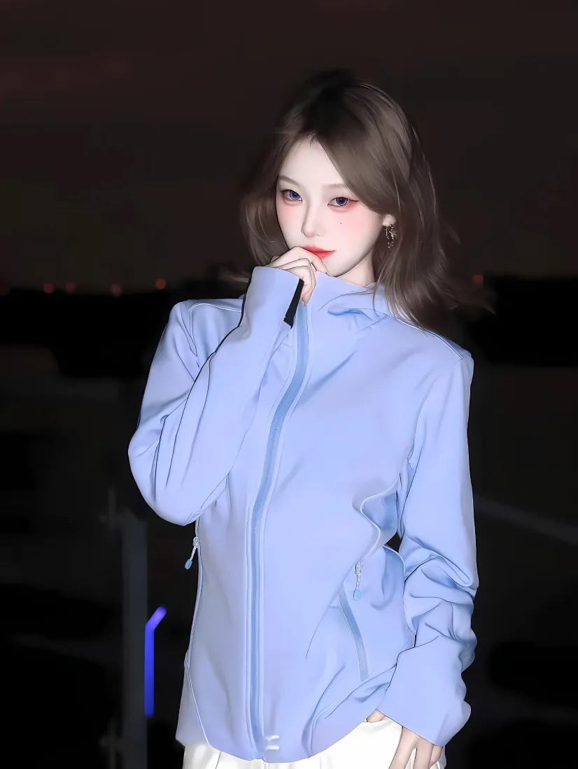 蓝衣美女手机壁纸｜夜晚背景 - 时尚穿搭「哲风壁纸」