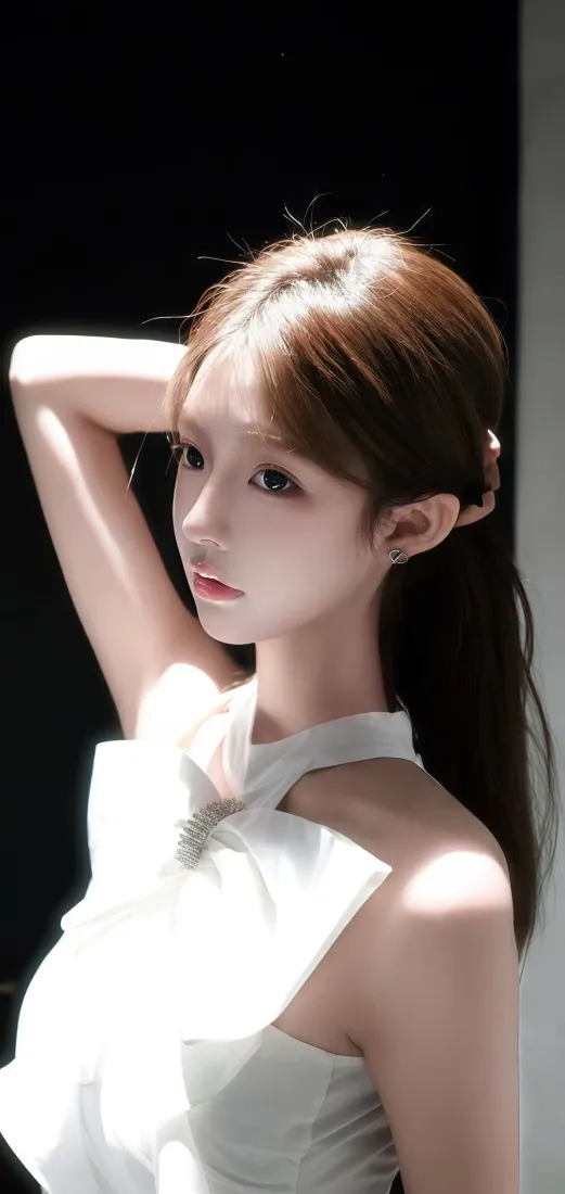 白衣美女手机壁纸｜黑色背景图片 - 光影长发「哲风壁纸」