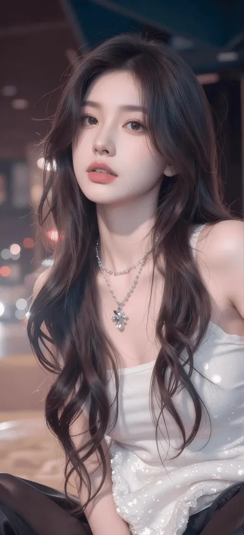 美女手机壁纸｜夜景背景图片 - 白色吊带「哲风壁纸」