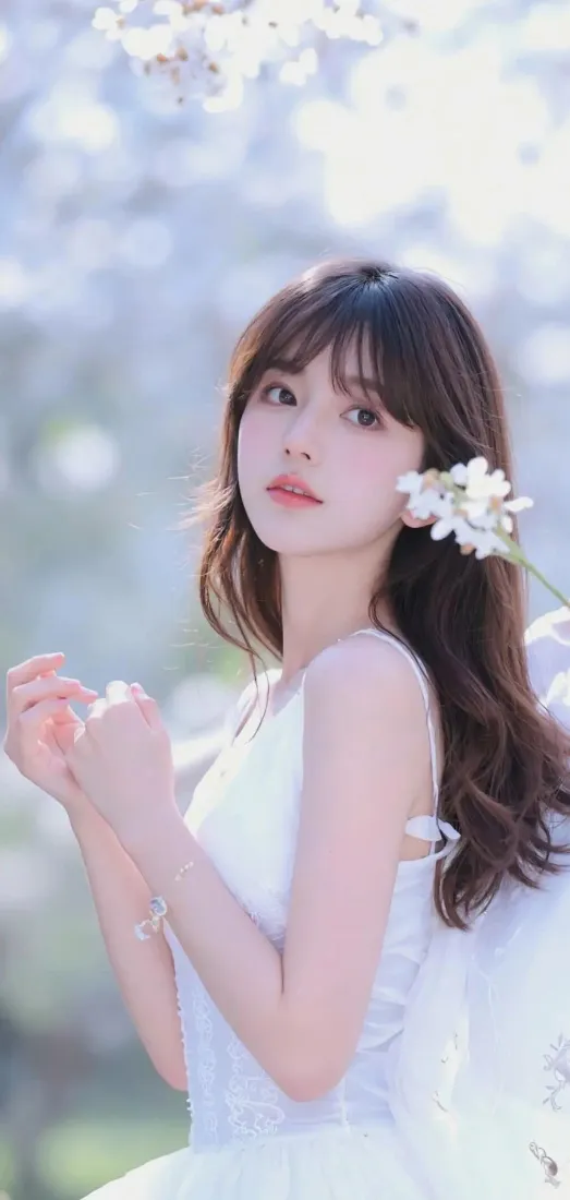 白衣美女手机壁纸｜樱花背景 - Ios「哲风壁纸」