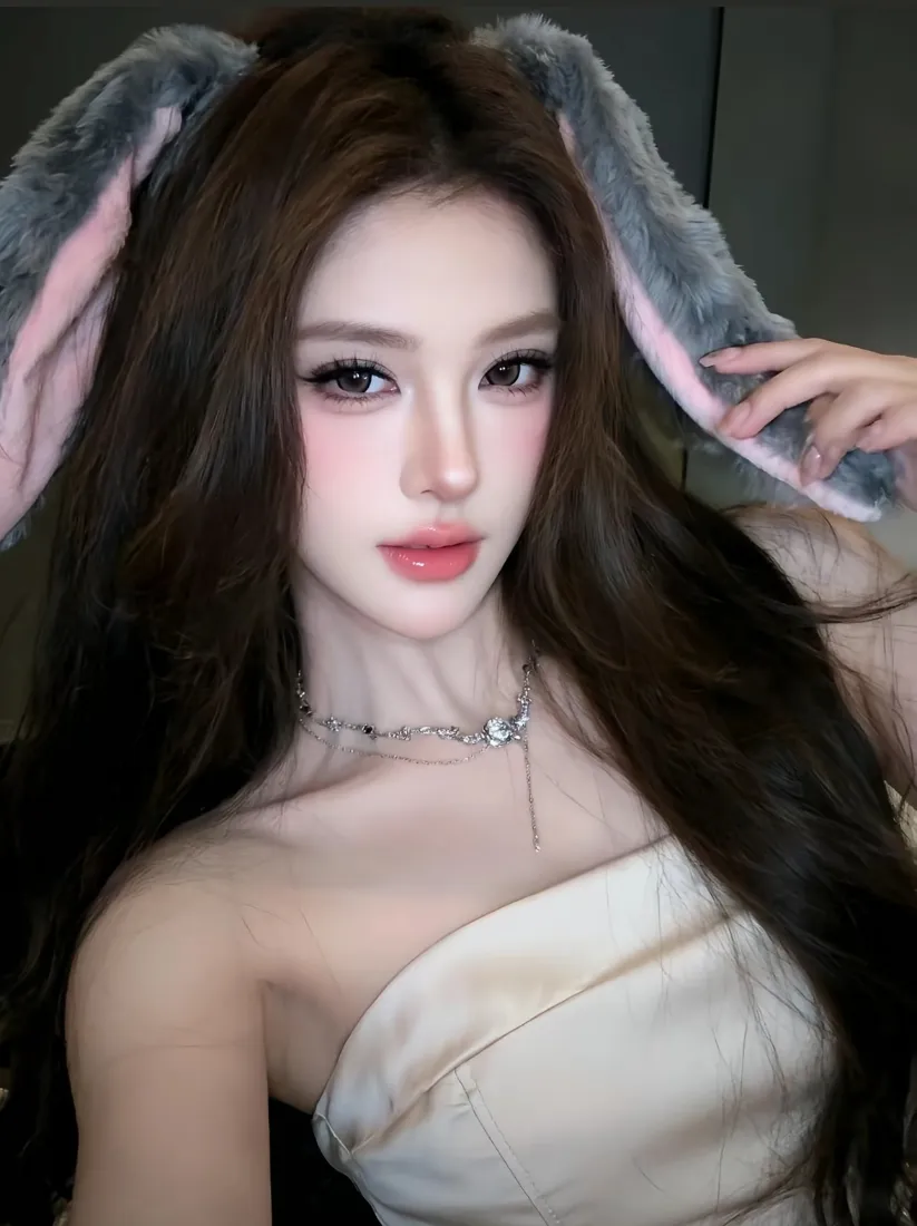 兔耳美女手机壁纸｜时尚背景图片 - 抹胸穿搭「哲风壁纸」
