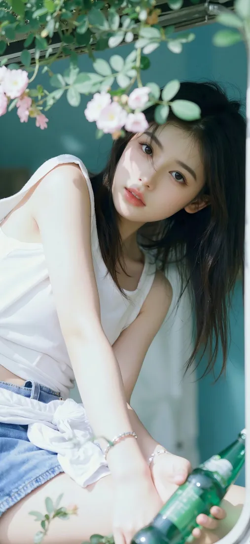 白衣美女手机壁纸｜绿植背景图片 - 夏日清新「哲风壁纸」
