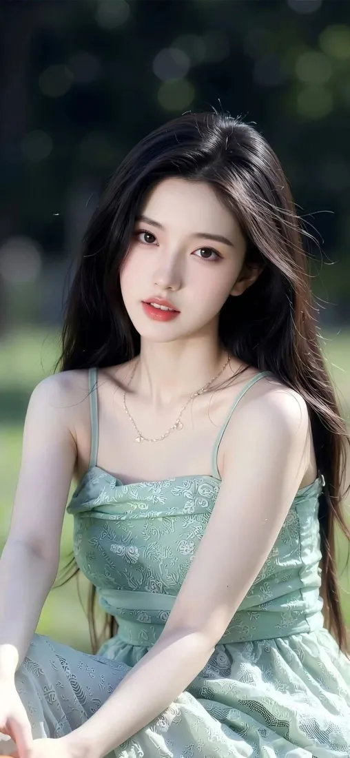绿裙美女手机壁纸｜户外背景 - 清新「哲风壁纸」