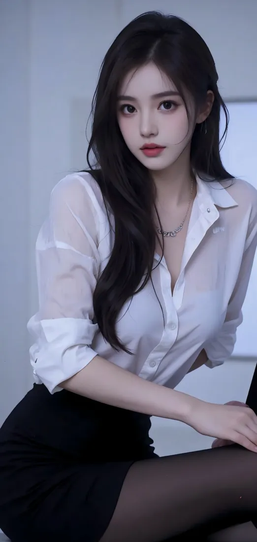 白衣美女手机壁纸｜室内背景 - 黑丝职业装「哲风壁纸」