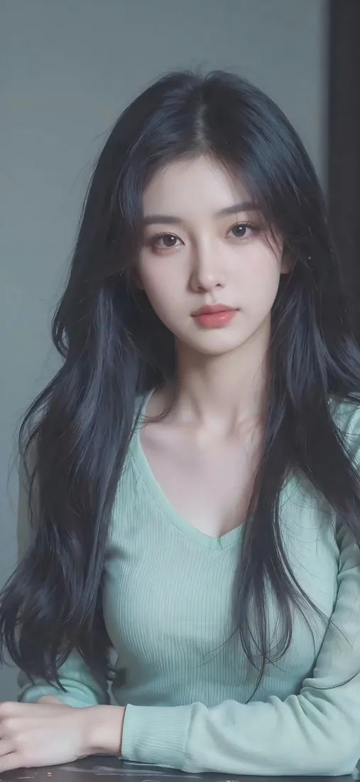 长发美女手机壁纸｜浅绿色背景 - Ios「哲风壁纸」