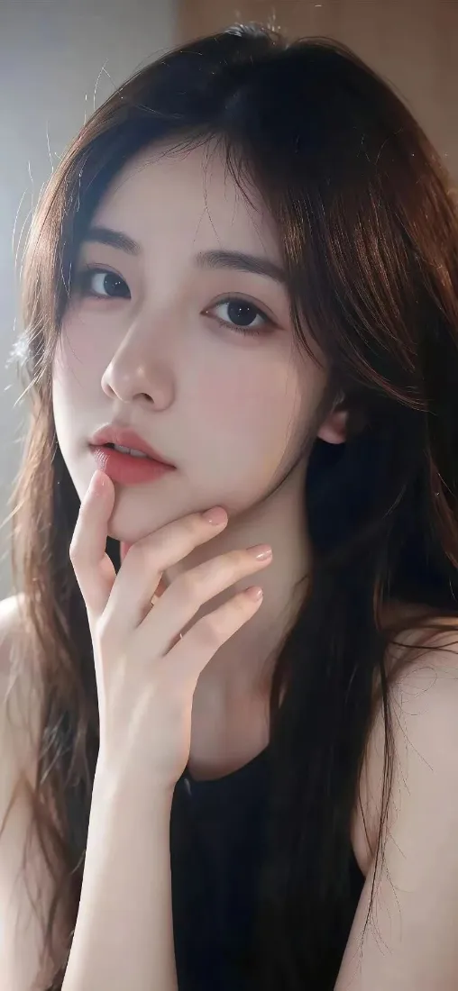 黑衣美女手机壁纸｜柔和背景 - 长发美女「哲风壁纸」