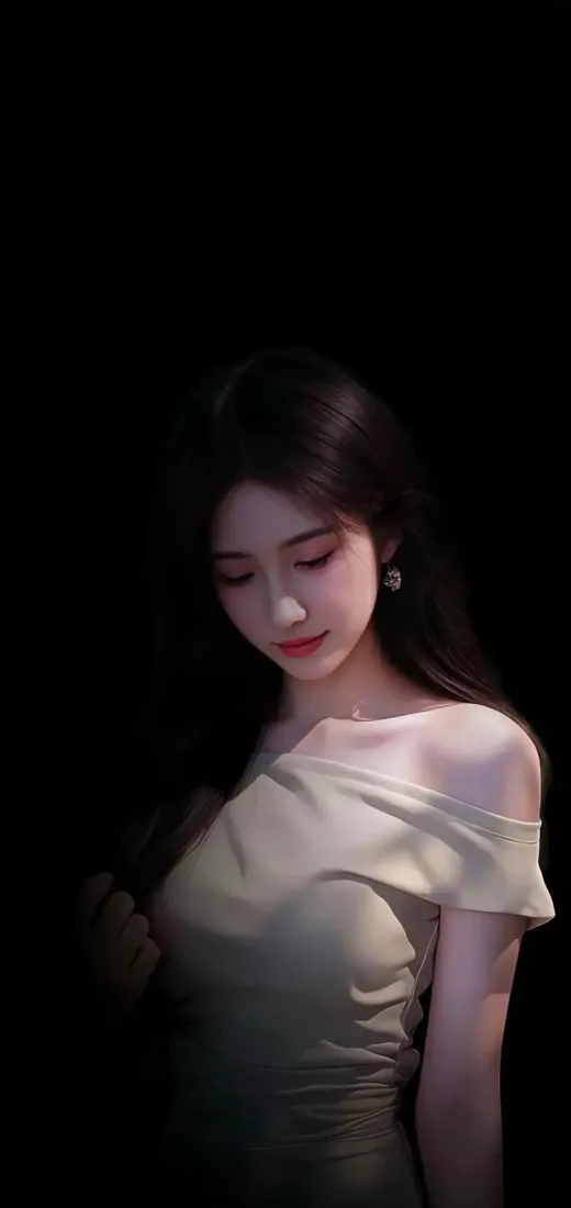 美女手机壁纸｜暗色背景 - 露肩裙美女「哲风壁纸」
