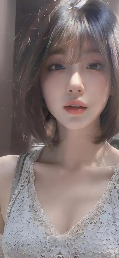短发美女手机壁纸｜蕾丝吊带背景 - Ios「哲风壁纸」