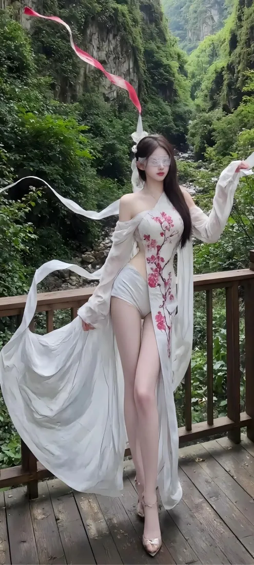 古风美女手机壁纸｜山间栈道背景 - 白衣长裙「哲风壁纸」