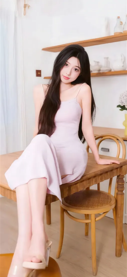 美女手机壁纸｜室内背景 - 粉色连衣裙「哲风壁纸」