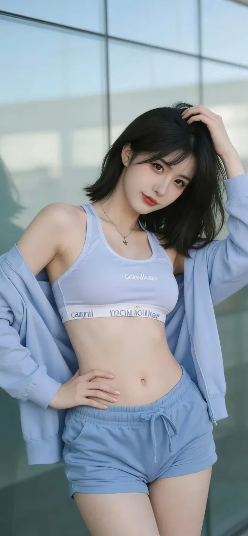 美女手机壁纸｜玻璃背景 - 时尚休闲穿搭「哲风壁纸」