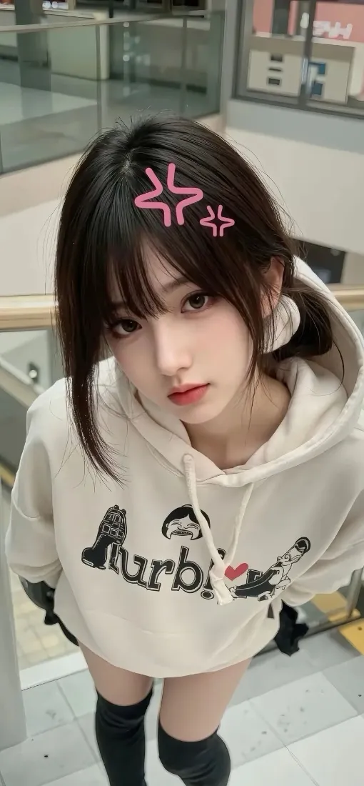 美女手机壁纸｜室内背景图片 - 连帽衫黑袜「哲风壁纸」