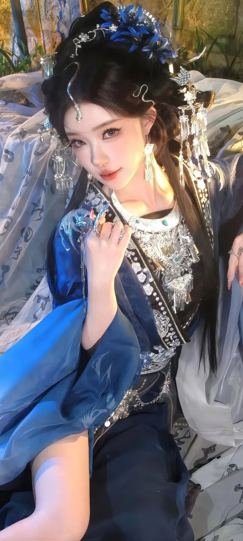 古风美女手机壁纸｜蓝衣汉服 - Ios国风「哲风壁纸」