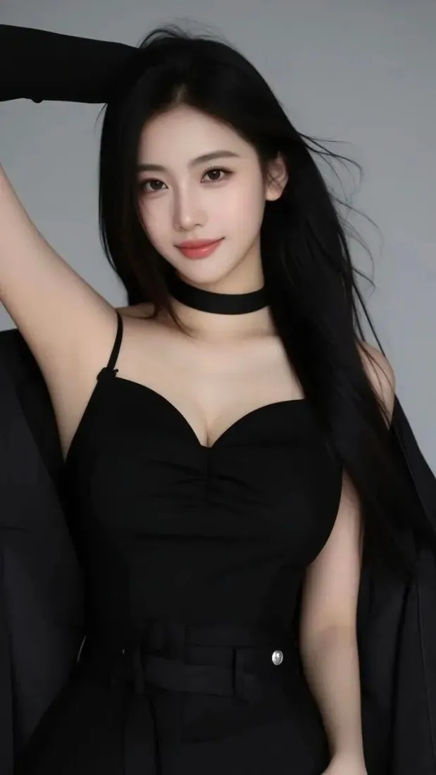 黑衣美女手机壁纸｜灰色背景图片 - 时尚「哲风壁纸」