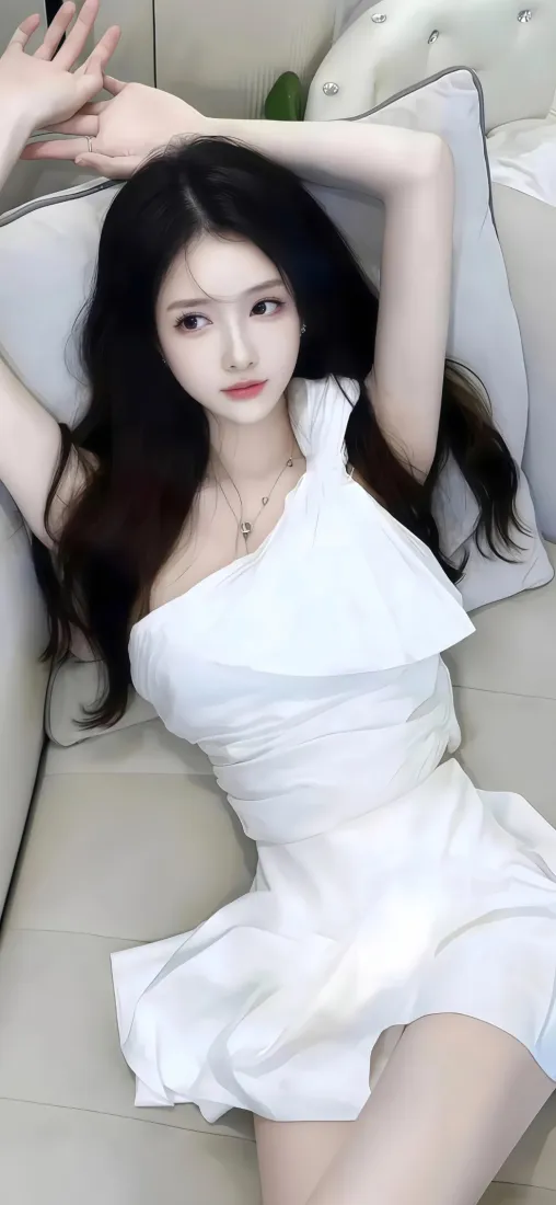 白衣美女手机壁纸｜沙发背景 - 躺卧造型「哲风壁纸」