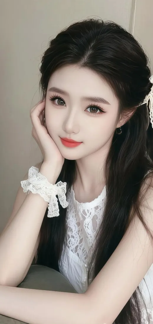 白衣美女手机壁纸｜简约背景 - 蝴蝶结「哲风壁纸」