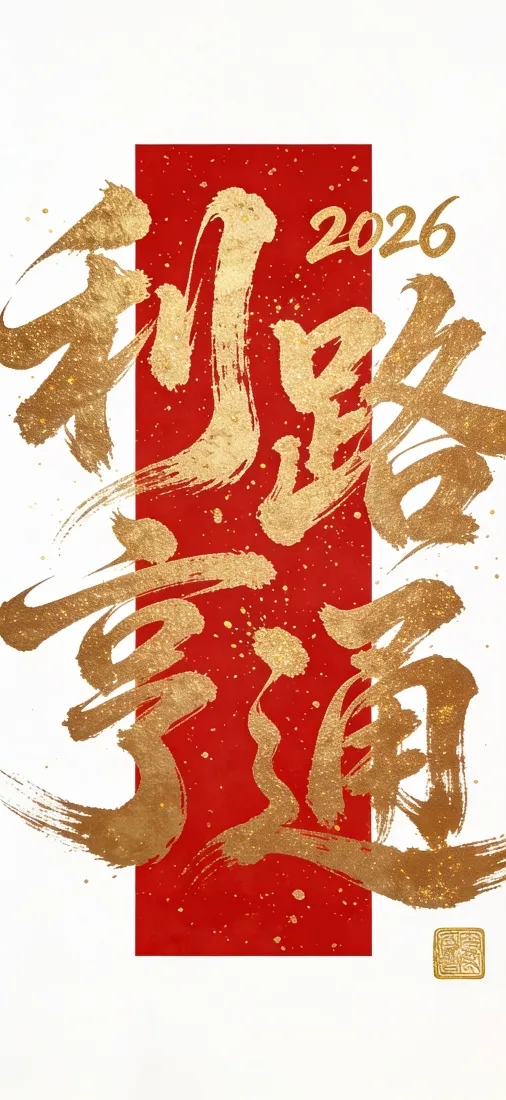 利路亨通2026手机壁纸｜红色背景图片 - 新年书法「哲风壁纸」