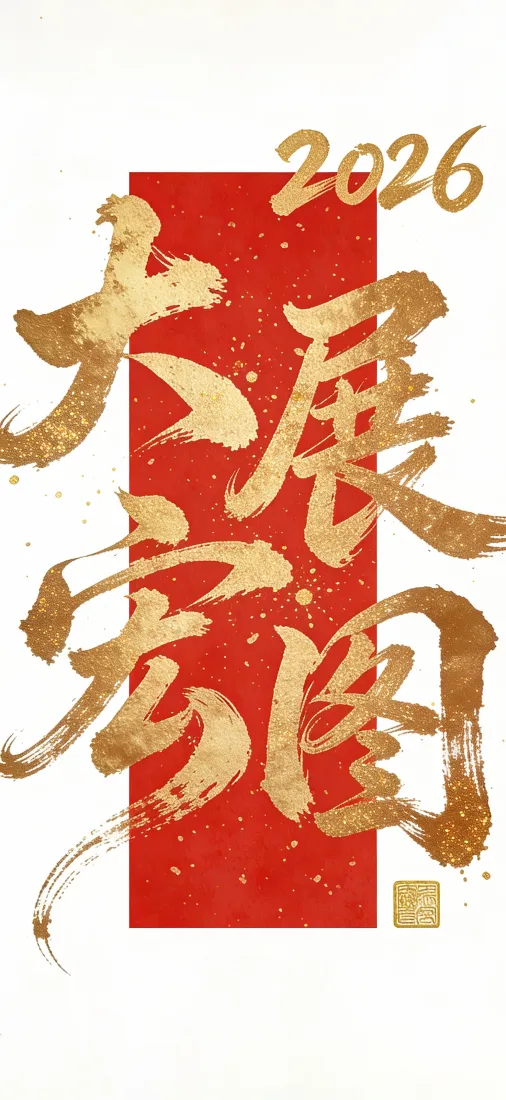 大展宏图手机壁纸｜2026新年背景图片 - 红金书法「哲风壁纸」