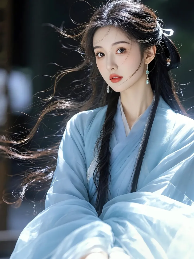 蓝衣古装美女手机壁纸｜古风背景 - 飘逸长发「哲风壁纸」