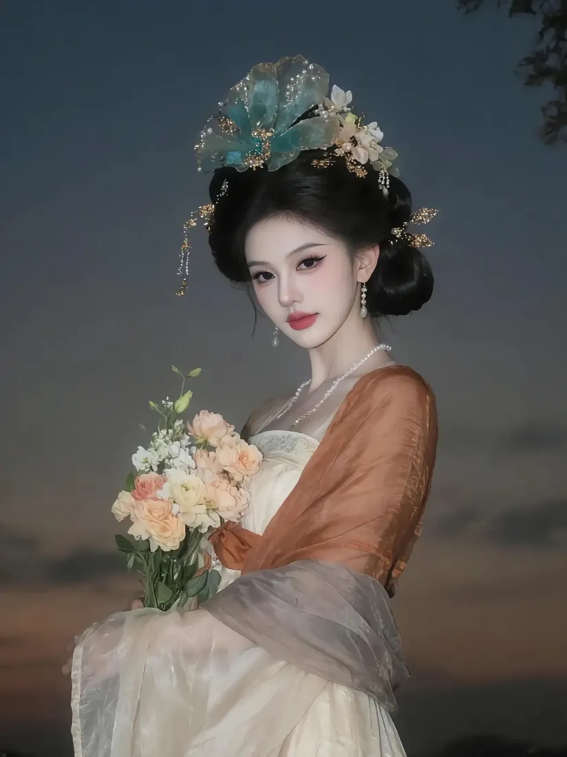 古风美人手机壁纸｜黄昏背景图片 - 古装花束「哲风壁纸」
