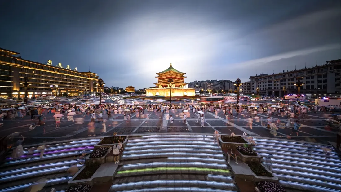 西安钟楼手机壁纸｜西安夜景背景图 - 城市繁华「哲风壁纸」