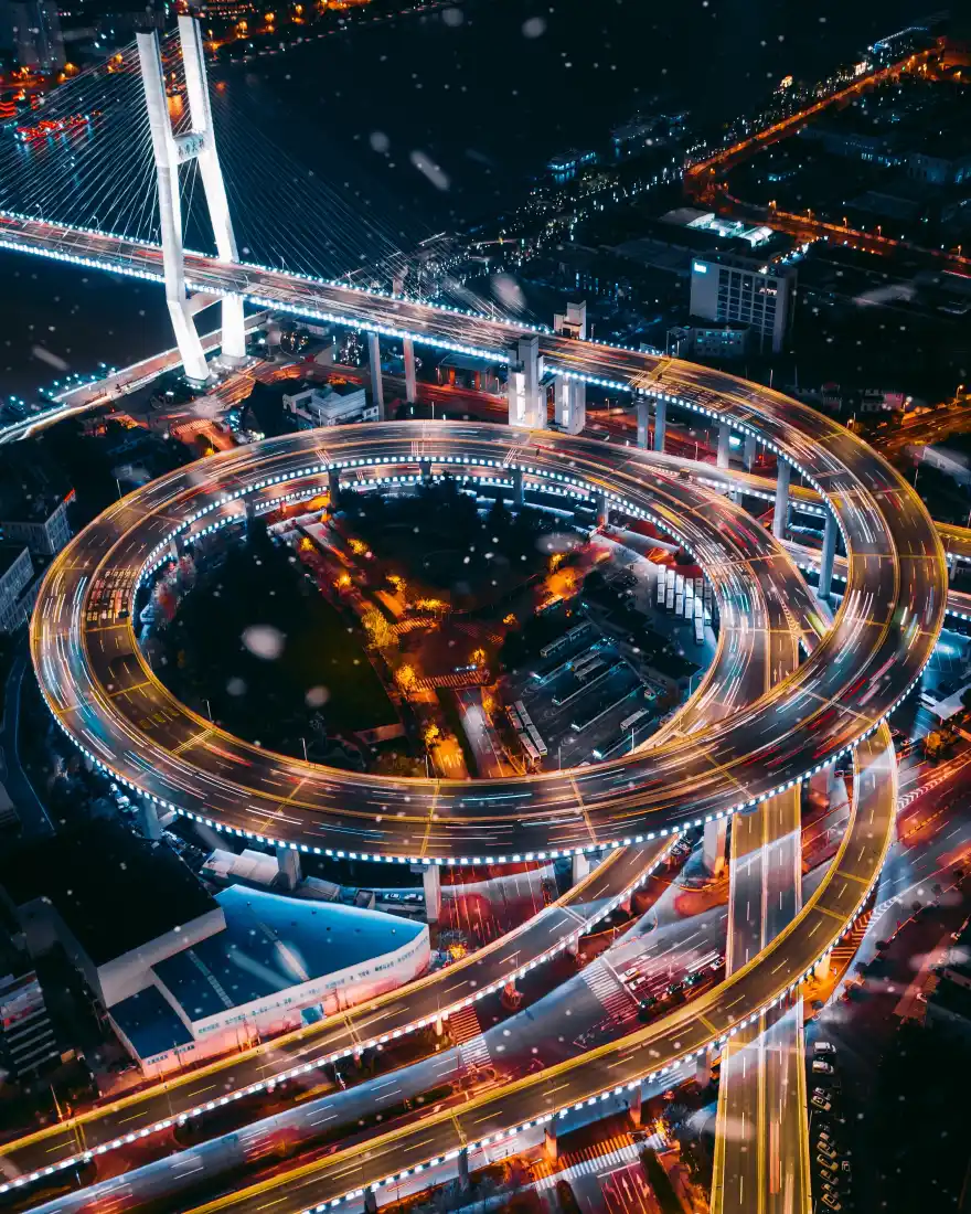 西安夜景手机壁纸｜城市立交桥背景图片 - 车流灯光「哲风壁纸」