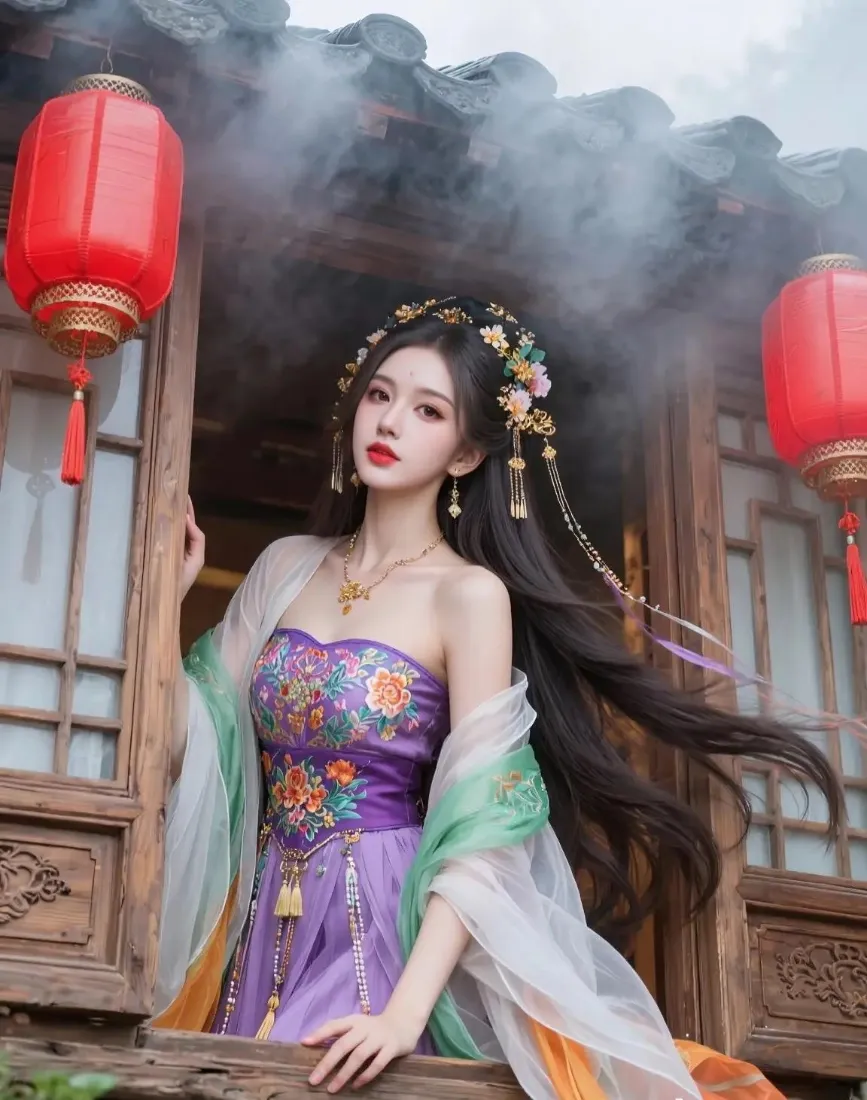 古风女子手机壁纸｜古典背景图片 - 汉服古建红灯笼「哲风壁纸」