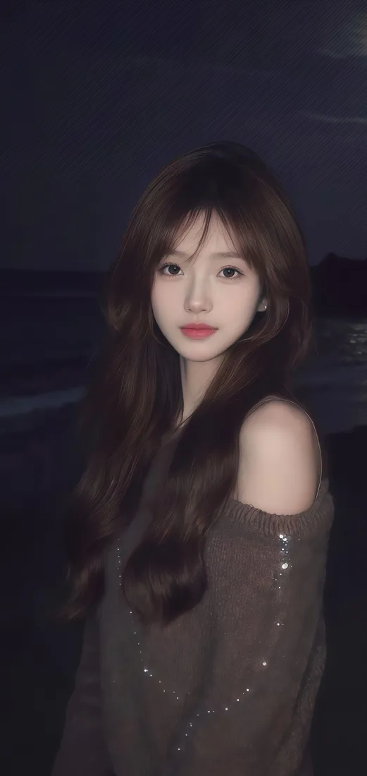 长发美女手机壁纸｜夜晚海边背景图片 - Ios「哲风壁纸」
