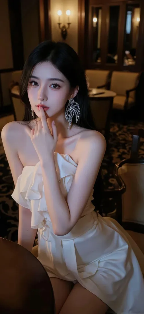 白衣美女礼服手机壁纸｜室内背景图片 - 奢华晚宴「哲风壁纸」