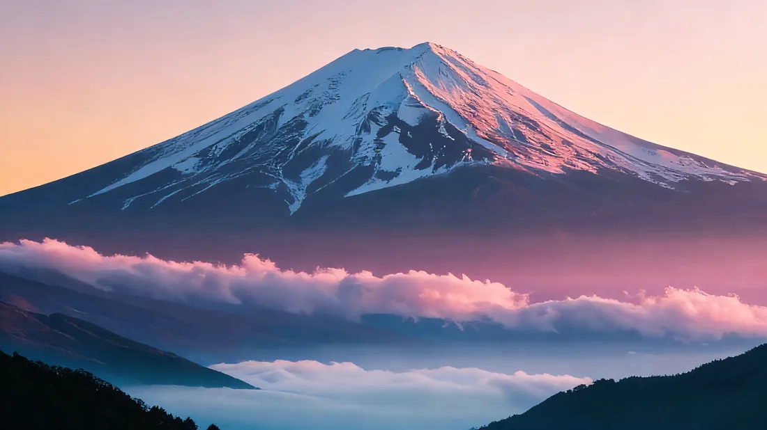 3k富士山壁纸｜粉色云海背景图片 - 雪山霞光「哲风壁纸」