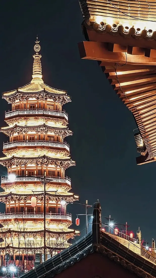 洛阳塔楼手机壁纸｜夜景背景图片 - 古建筑「哲风壁纸」