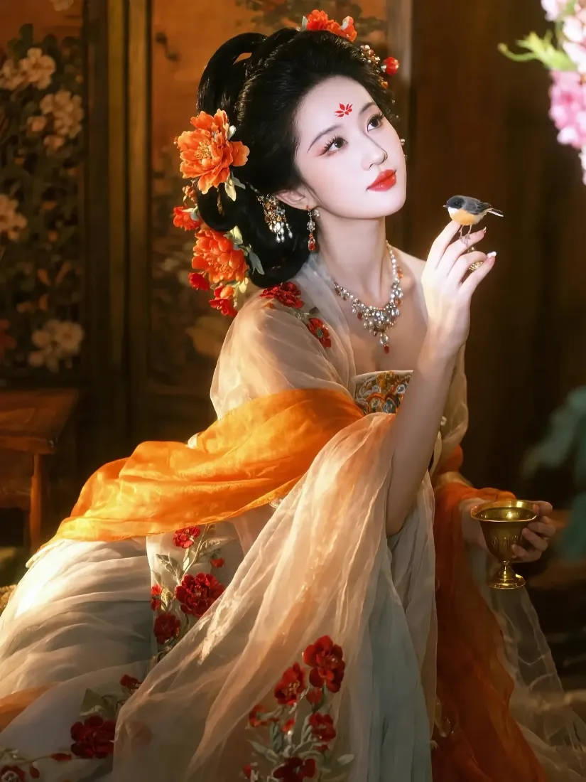 古装美女手机壁纸｜古风背景图片 - 唐装簪花美人「哲风壁纸」
